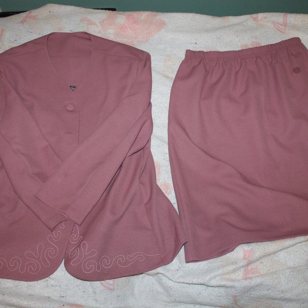 Vintage Southern Lady Pink Blazer Jacket and Elastic Waist Skirt Size 18